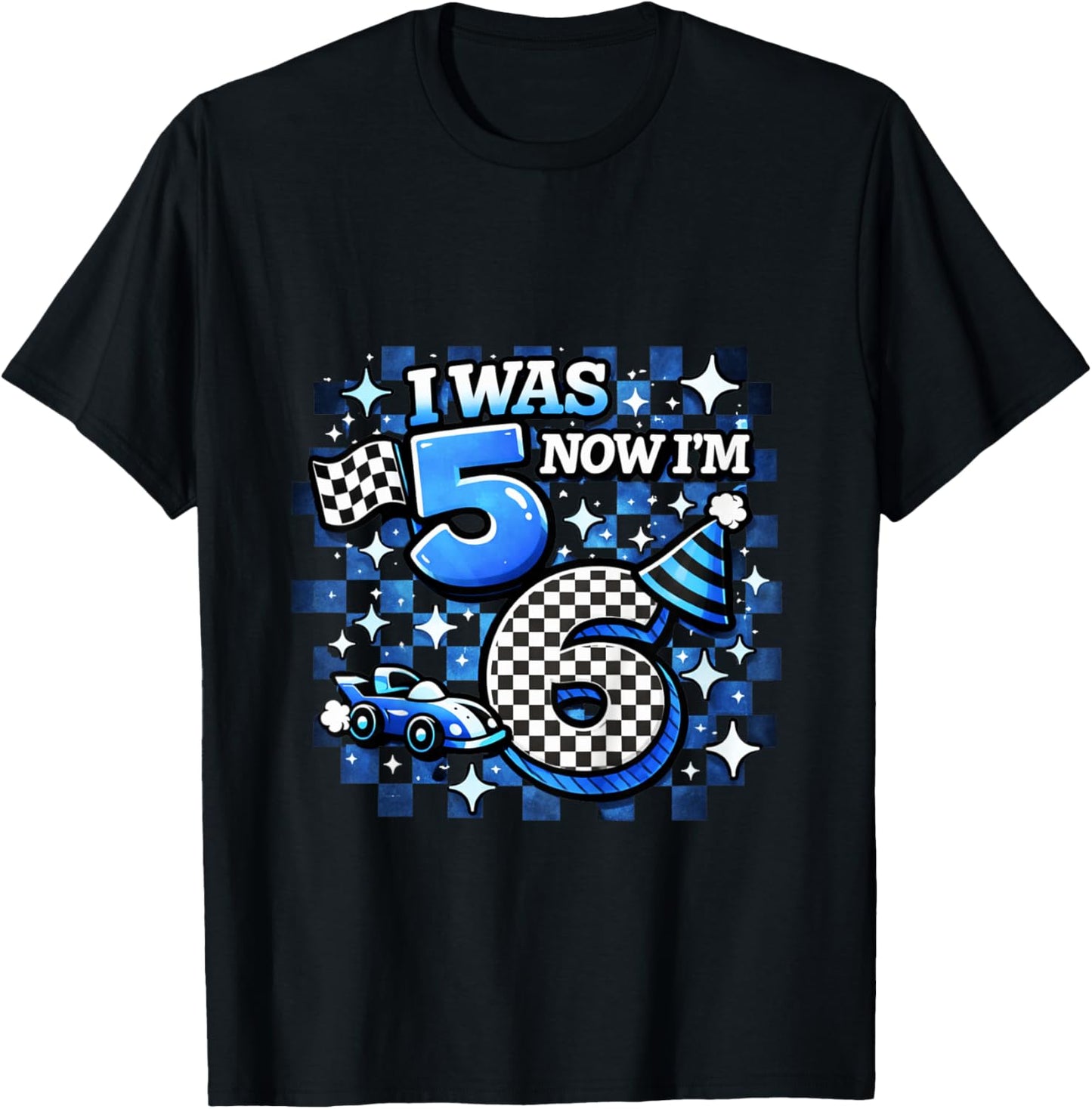 Blue Checkered I was 5 Now I'm 6 Funny Birthday Boy T-Shirt - T-Shirt | Black
