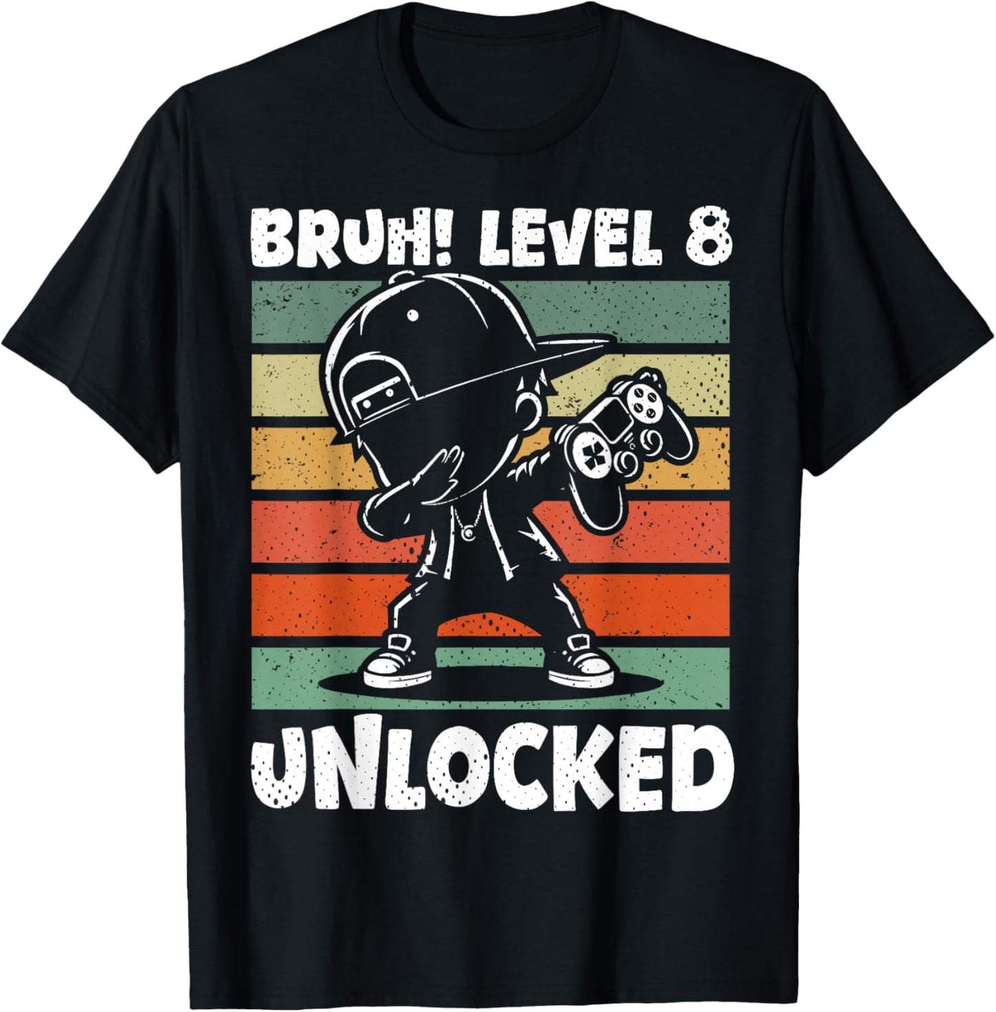 Bruh Level 8 Unlocked 8 Year Old 8th Birthday Dabbing Boy T-Shirt - T-Shirt | Black