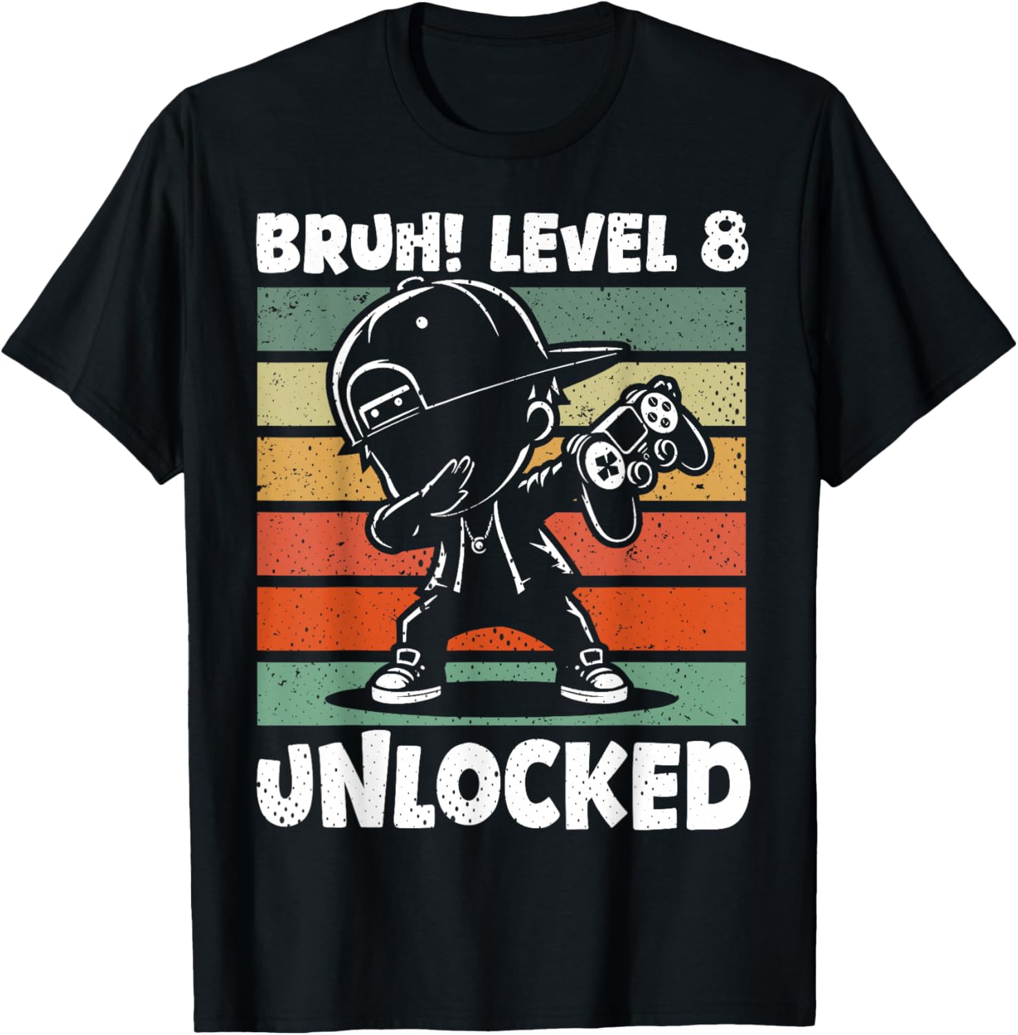 Bruh Level 8 Unlocked 8 Year Old 8th Birthday Dabbing Boy T-Shirt - T-Shirt | Black