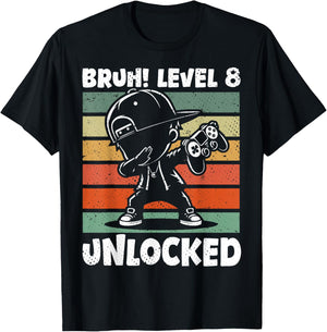 Bruh Level 8 Unlocked 8 Year Old 8th Birthday Dabbing Boy T-Shirt - T-Shirt | Black