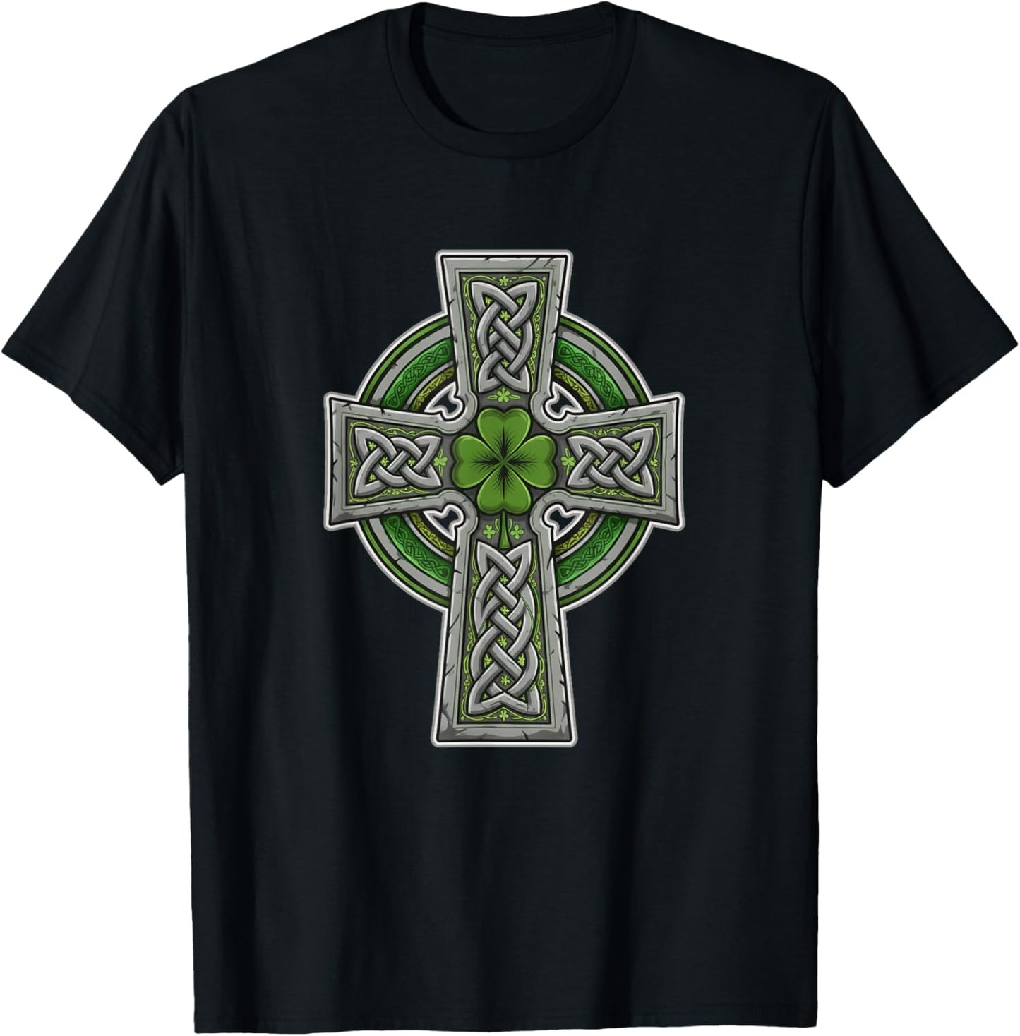 Celtic Cross St Patricks Day Christian Irish Knotwork Clover T-Shirt - T-Shirt | Black