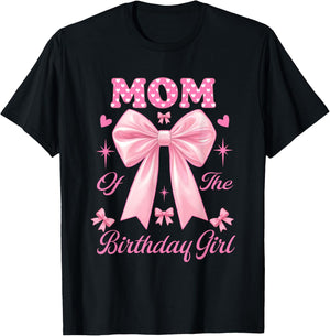 Mom Birthday Girl Matching Coquette Pink Bow T-Shirt - T-Shirt | Black