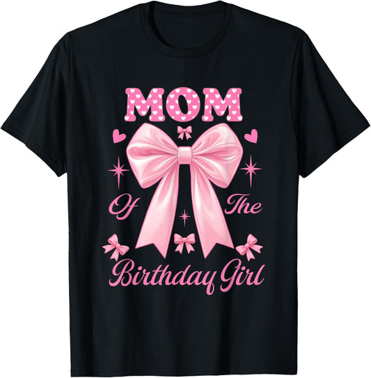 Mom Birthday Girl Matching Coquette Pink Bow T-Shirt - T-Shirt | Black