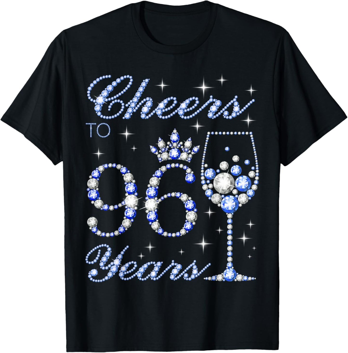 Cheers to 96 Years Old 96th Birthday Blue Style Women T-Shirt - T-Shirt | Black