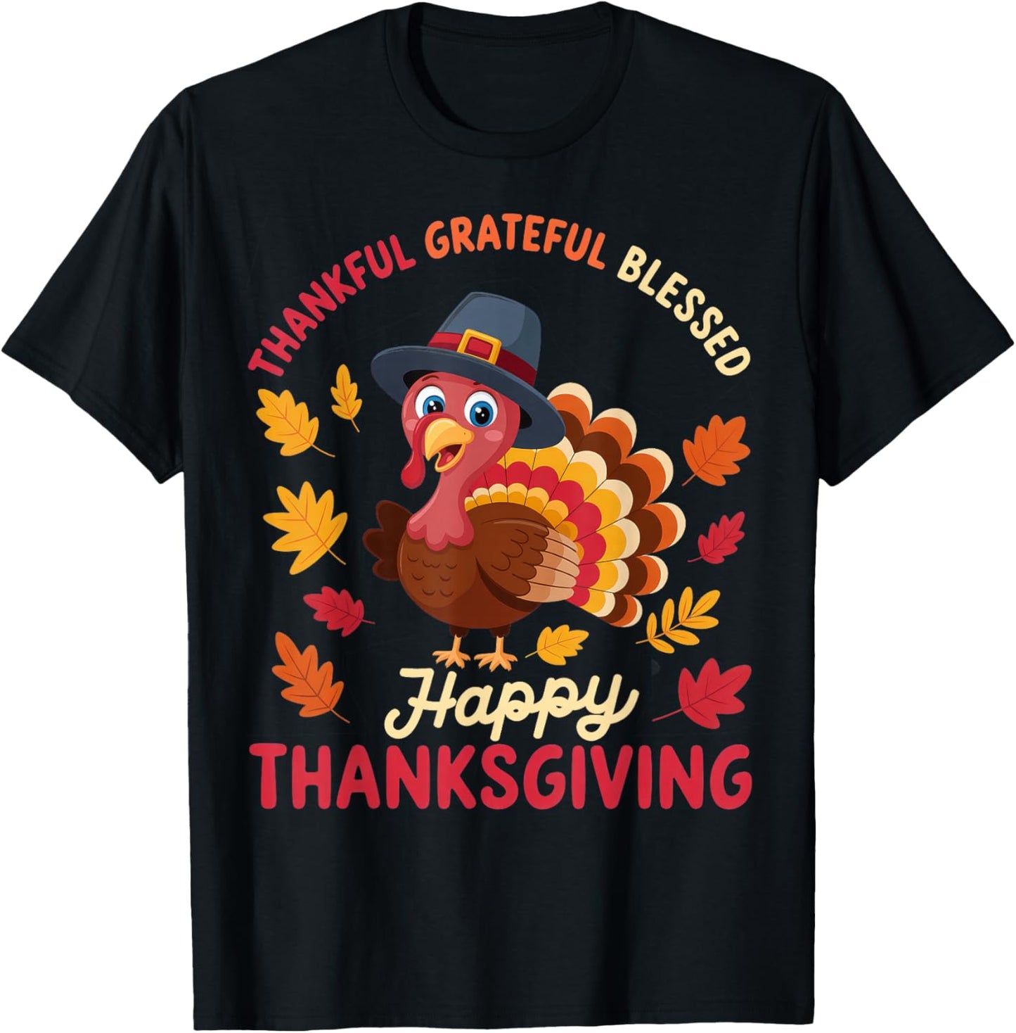 Thankful Grateful Blessed Thanksgiving Turkey T-Shirt - T-Shirt | Black