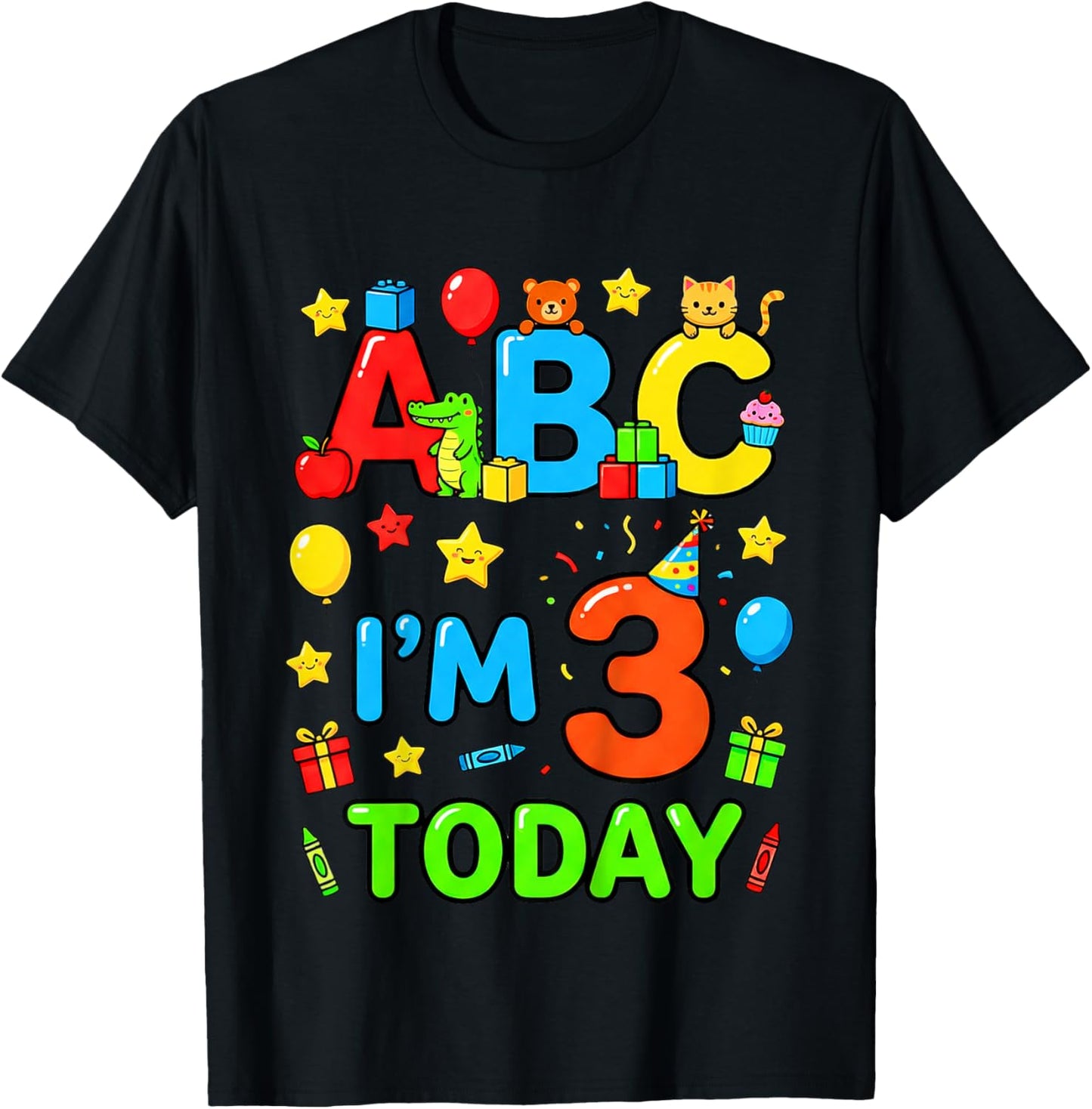 ABC I’m 3 Today 3rd Birthday Alphabet Toddler T-Shirt - T-Shirt | Black