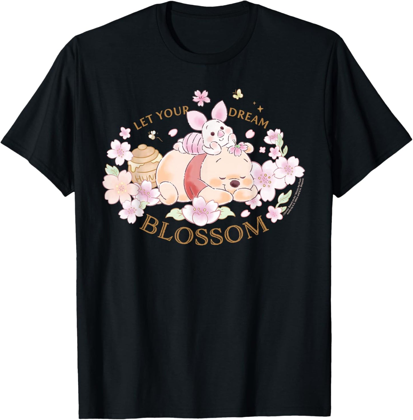 Disney Winnie The Pooh and Piglet Let Your Dream Blossom T-Shirt - T-Shirt | Black