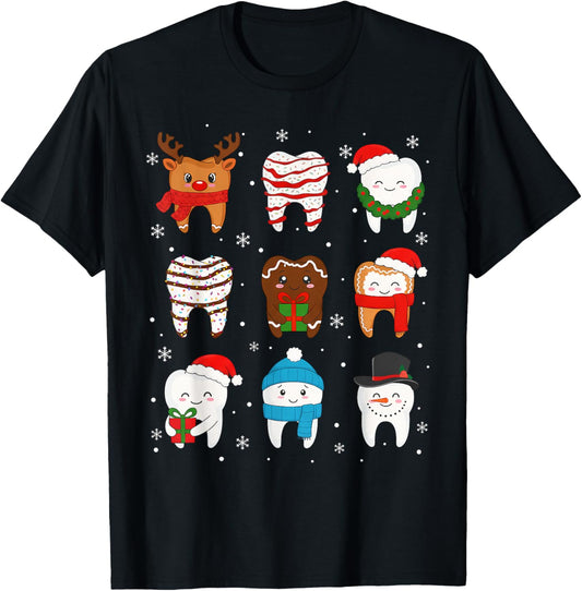 Funny Dental Christmas Teeth Cute Xmas Dentist Squad Crew T-Shirt - T-Shirt | Black