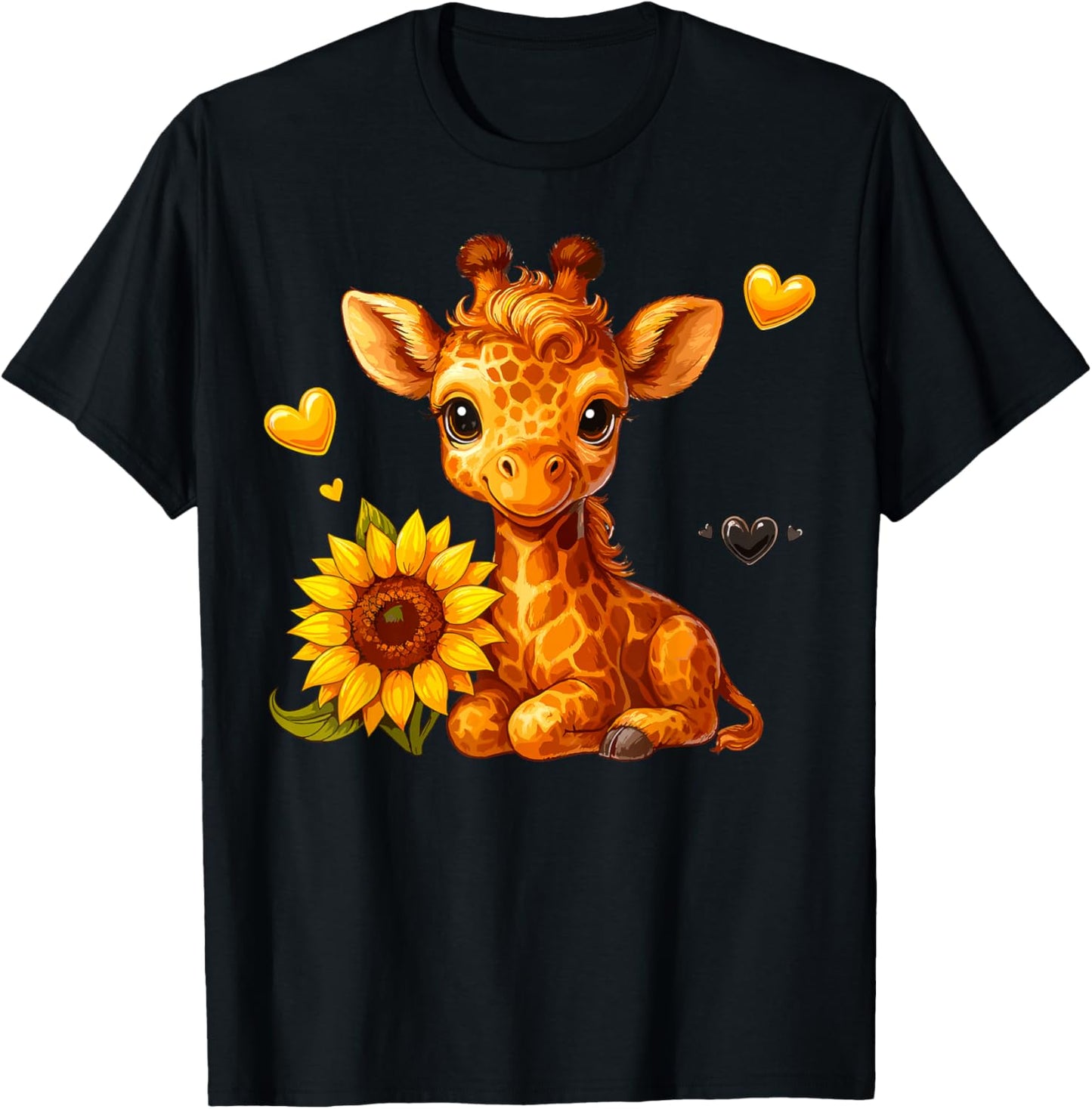 Cute Giraffe with Sunflower T-Shirt - T-Shirt | Black