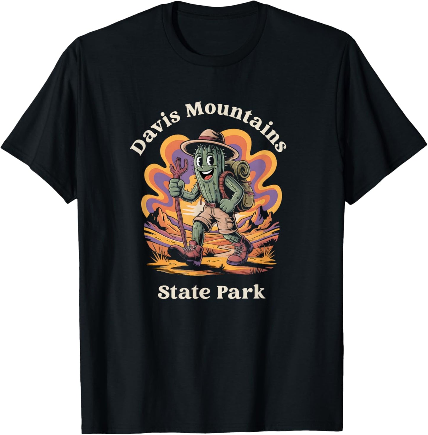 Retro Groovy Davis Mountains State Park Texas Hiking Cactus T-Shirt - T-Shirt | Black