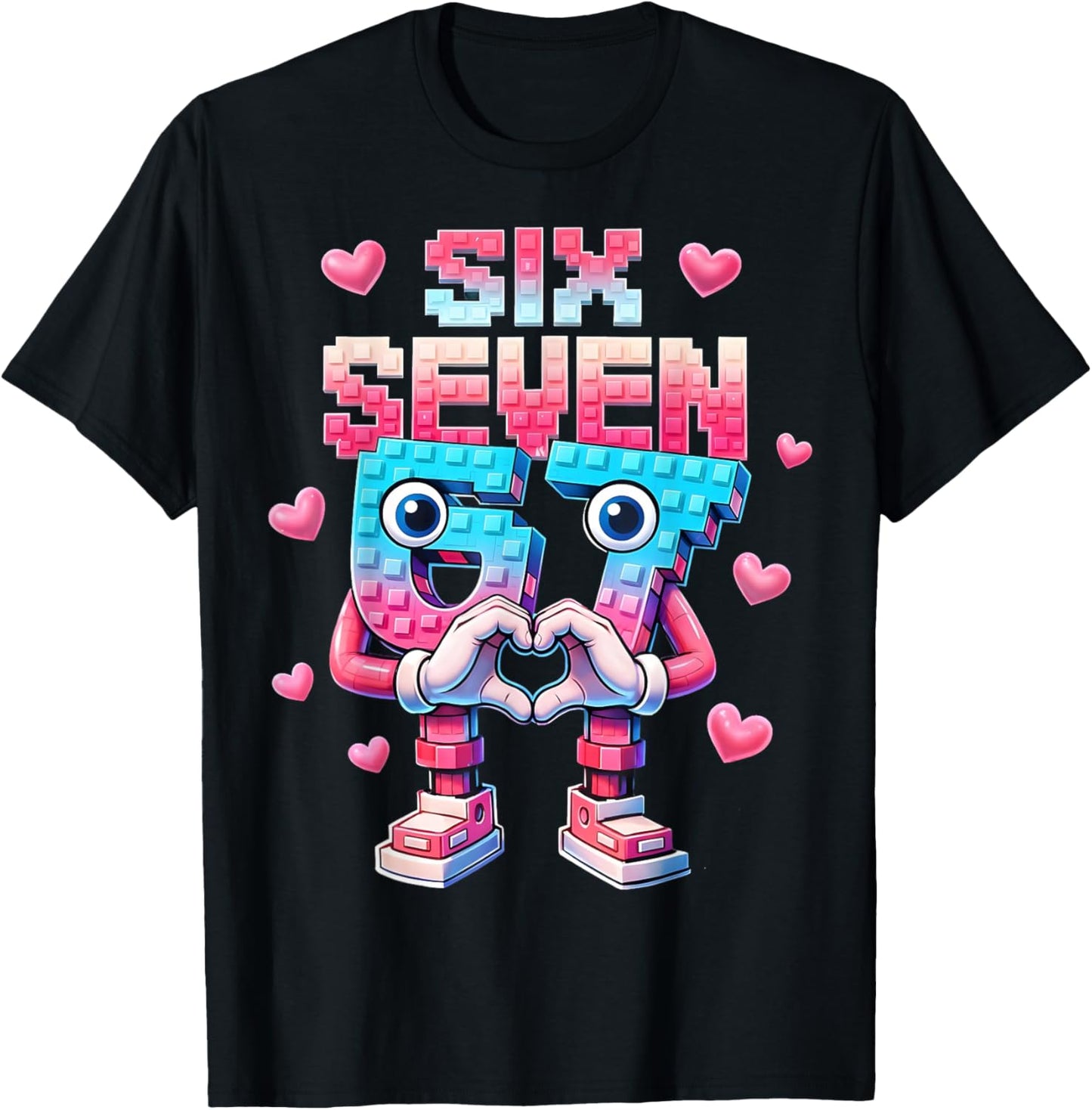 Six Seven 67 Brainrot Valentine Heart Gifts for Girl Boy Kid T-Shirt - T-Shirt | Black