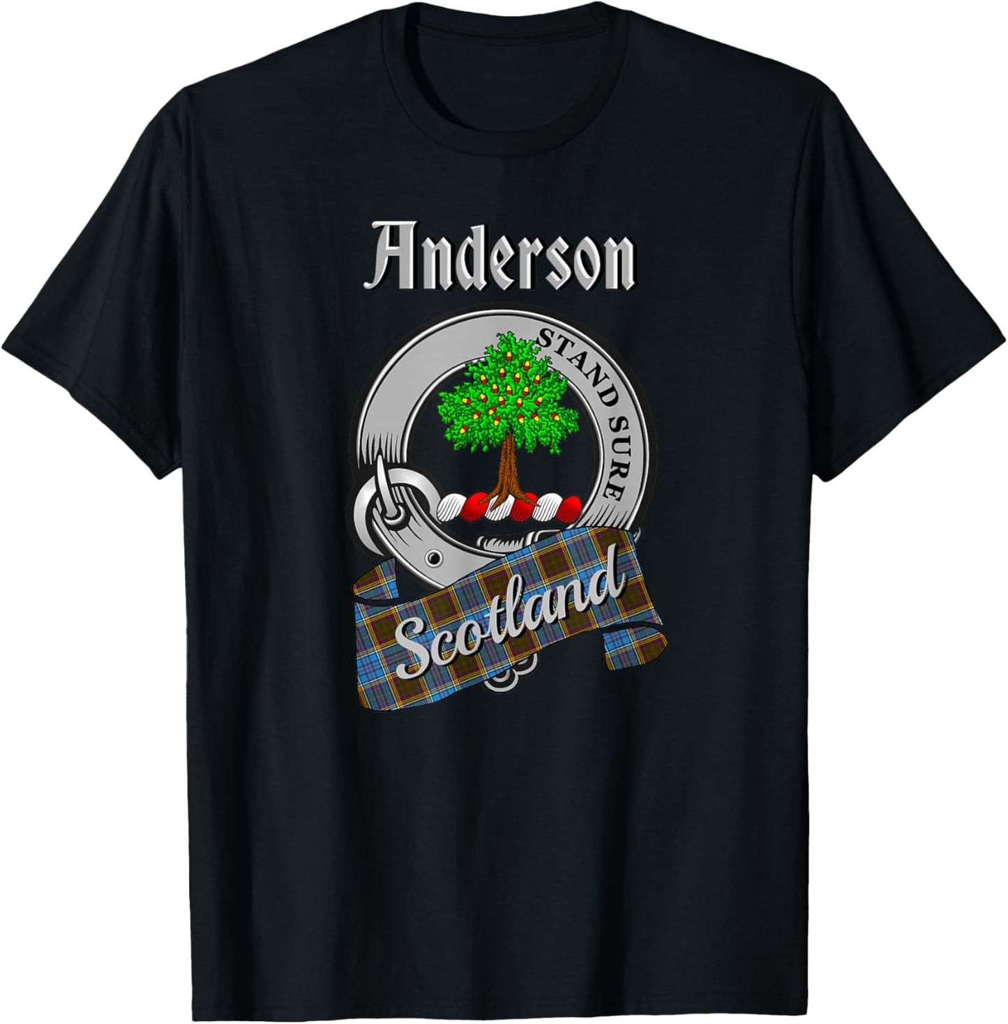 Anderson Scottish Clan Badge & Tartan T-Shirt - T-Shirt | Black