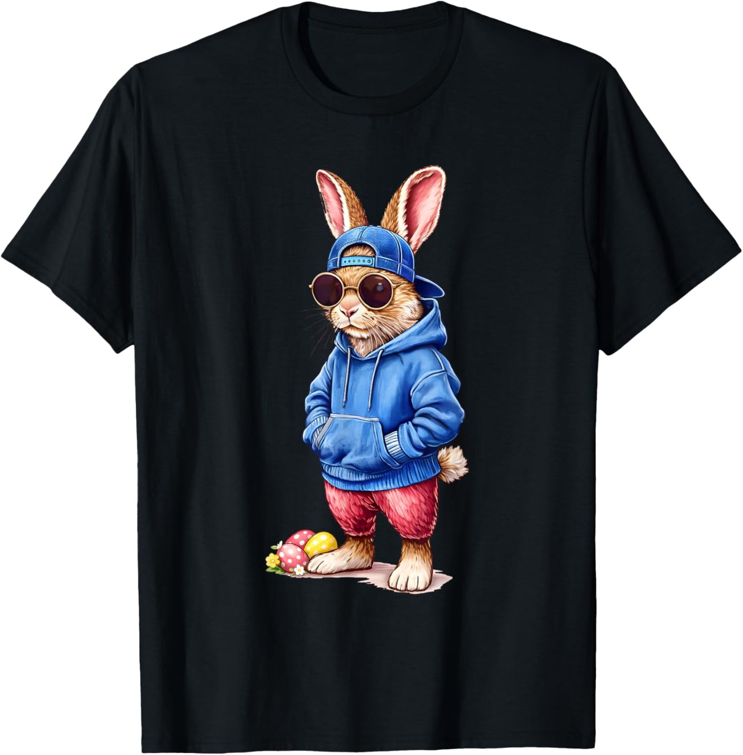 Happy Easter Rabbit Bunny Sunglasses Cap Boys Men Kids T-Shirt - T-Shirt | Black