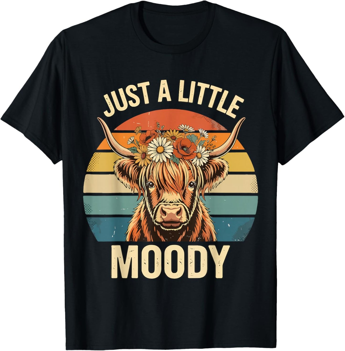 Highland Cow Vintage Flower Funny Farm Farmer T-Shirt - T-Shirt | Black