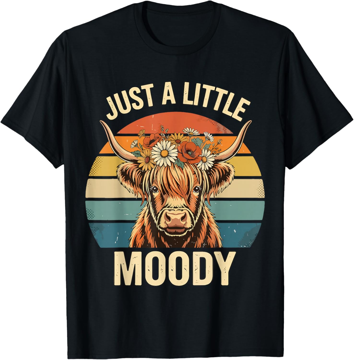 Highland Cow Vintage Flower Funny Farm Farmer T-Shirt - T-Shirt | Black