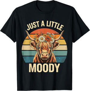 Highland Cow Vintage Flower Funny Farm Farmer T-Shirt - T-Shirt | Black