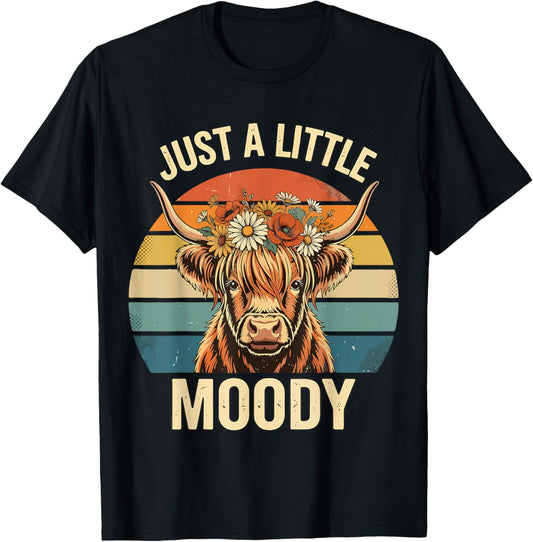 Highland Cow Vintage Flower Funny Farm Farmer T-Shirt - T-Shirt | Black
