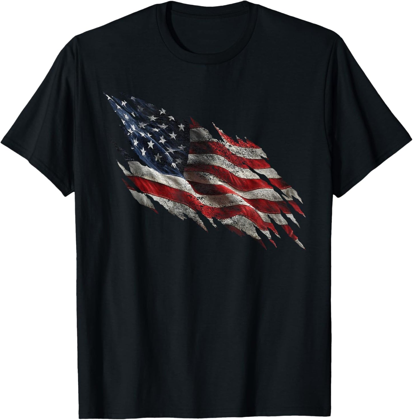 Distressed Tattered American Flag T-Shirt - T-Shirt | Black