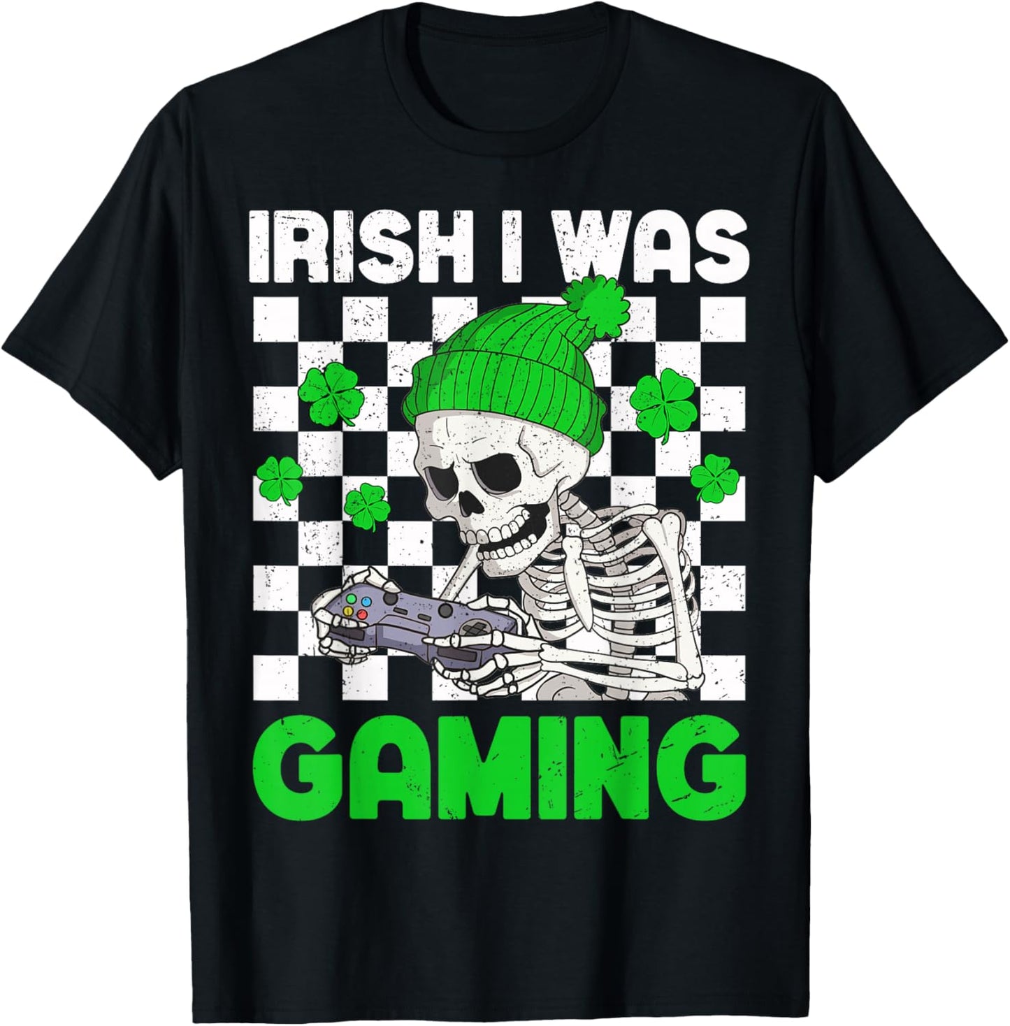 Irish I was Gaming Boys St Patricks Day Skeleton Gamer T-Shirt - T-Shirt | Black