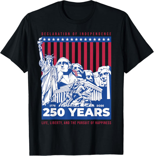 USA Celebrates 250 1776 to 2026 American Patriot T-Shirt - T-Shirt | Black