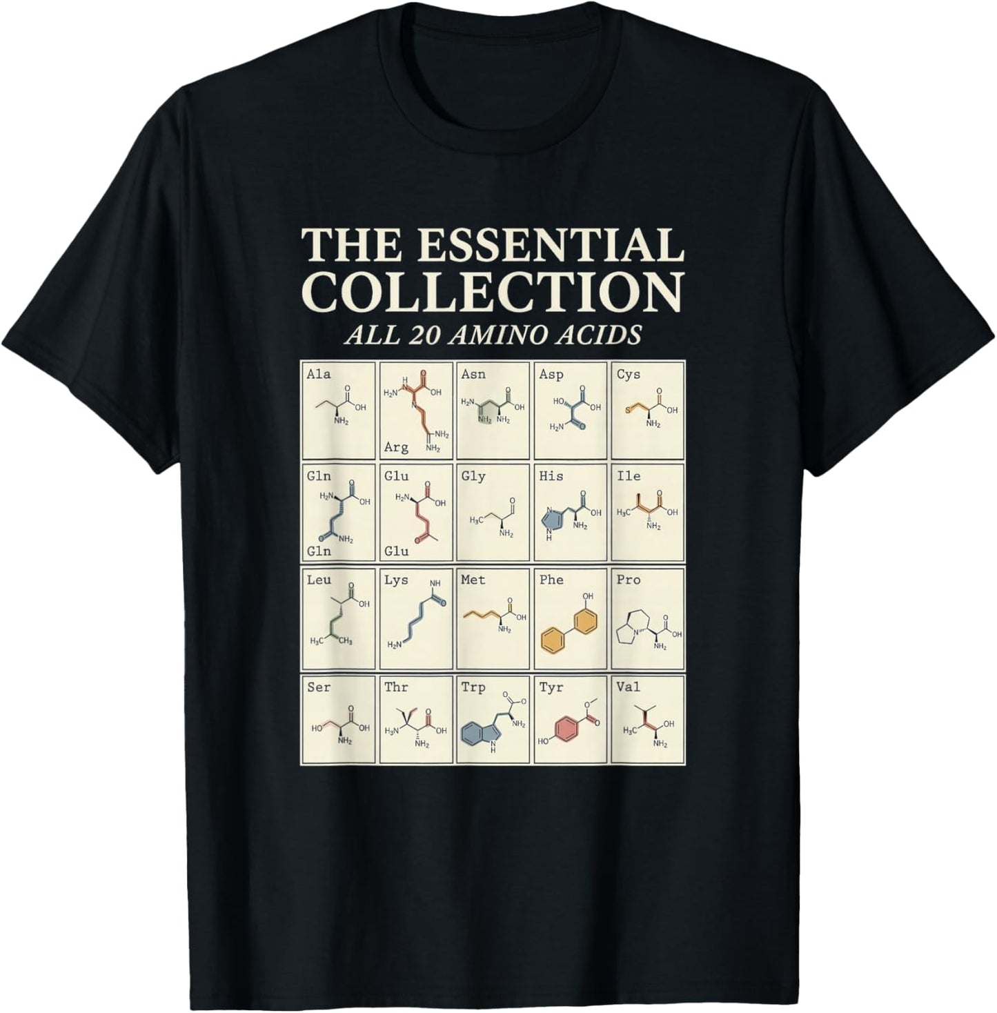 20 Amino Acids, Biochem Art T-Shirt - T-Shirt | Black