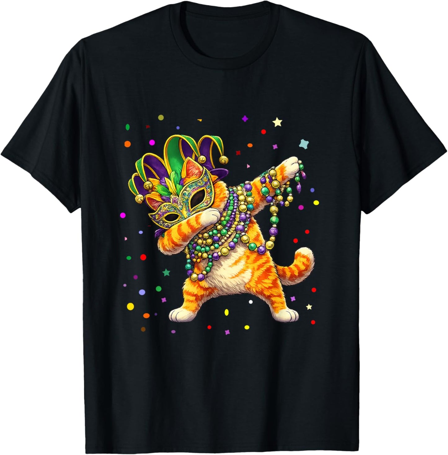Cute Mardi Gras Cat Dabbing Costume Carnival T-Shirt - T-Shirt | Black