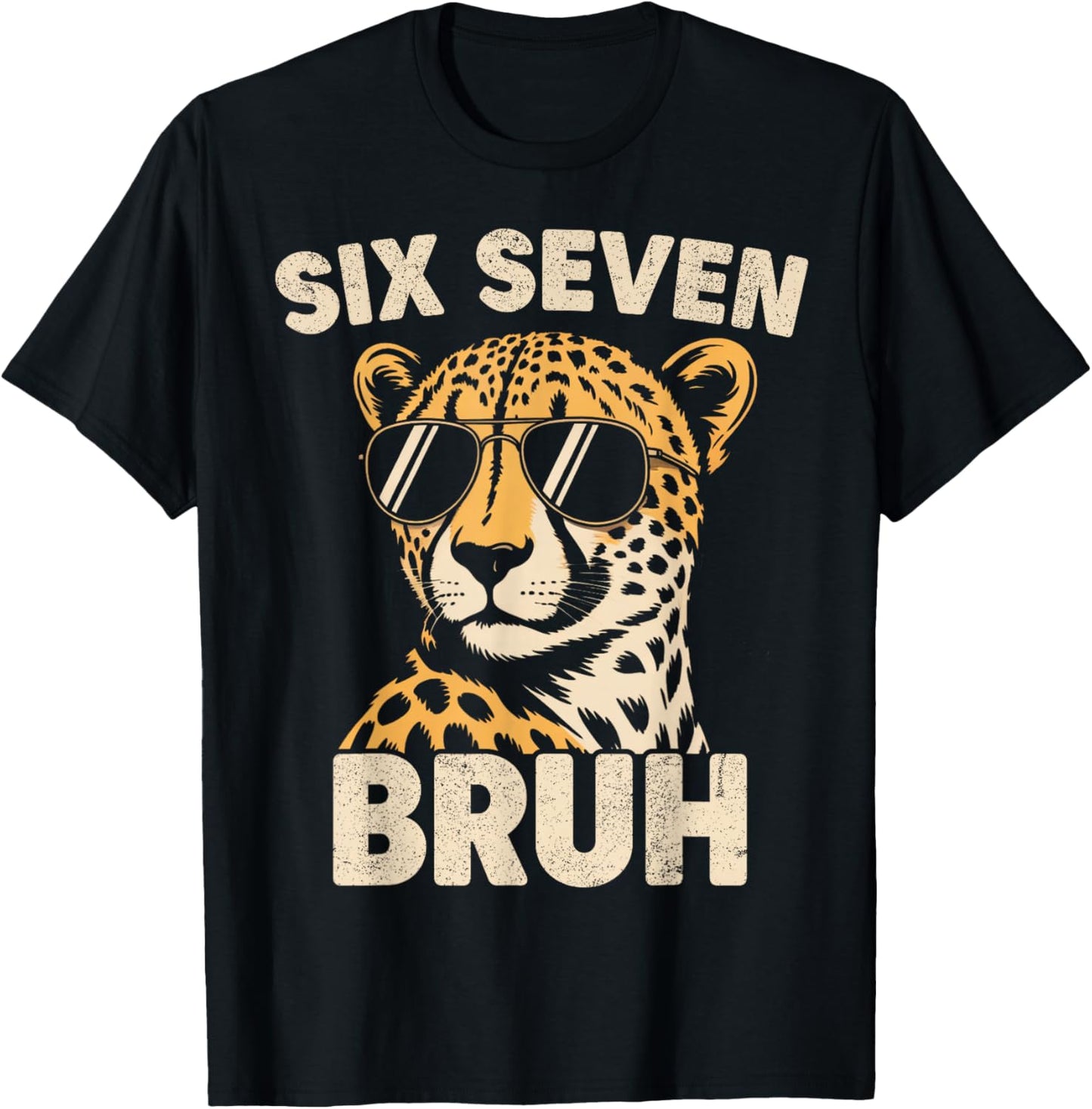 Boys Animal Print Clothes Bruh Cheetah 67 Meme Six Seven T-Shirt - T-Shirt | Black