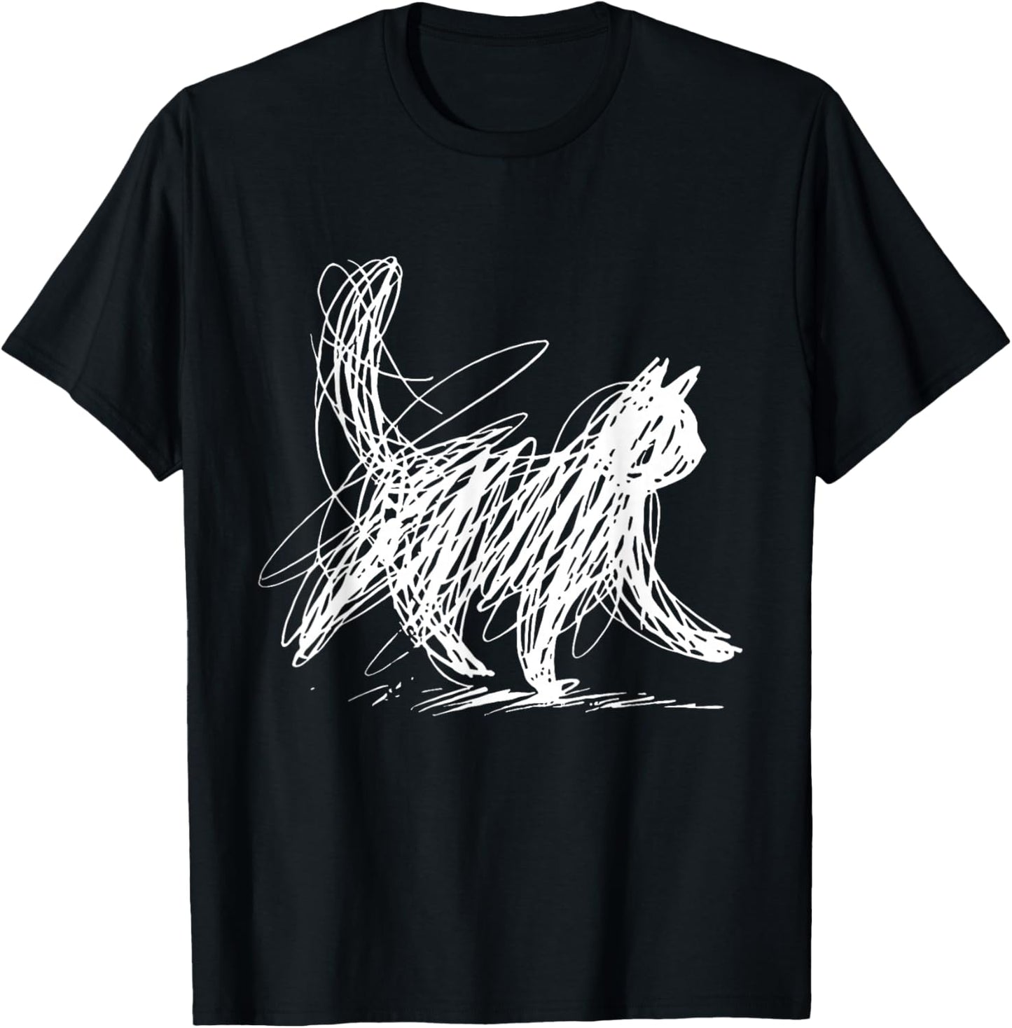 Abstract Cat Line Minimalist Scribble Cat Mom Cat Lover T-Shirt - T-Shirt | Black