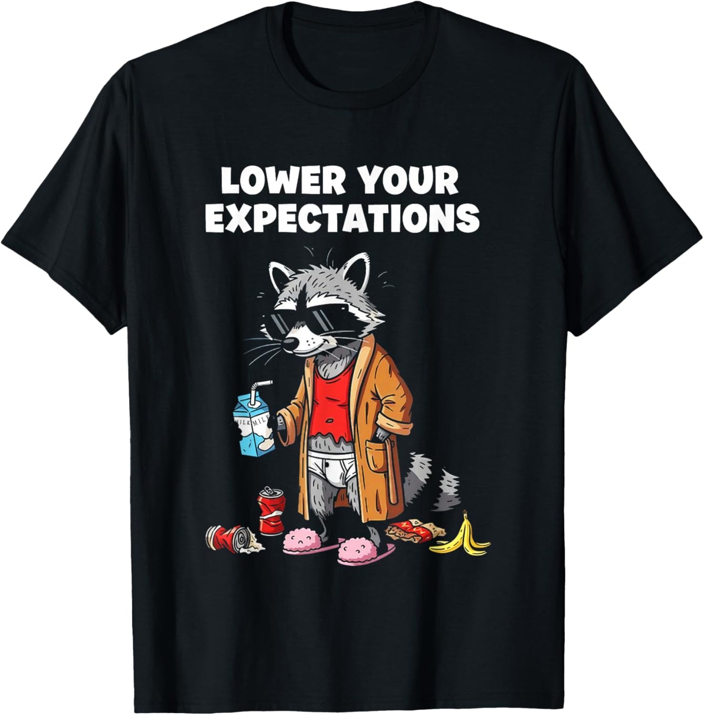 Lower Your Expectations Funny Cartoon Sarcasm T-Shirt - T-Shirt | Black