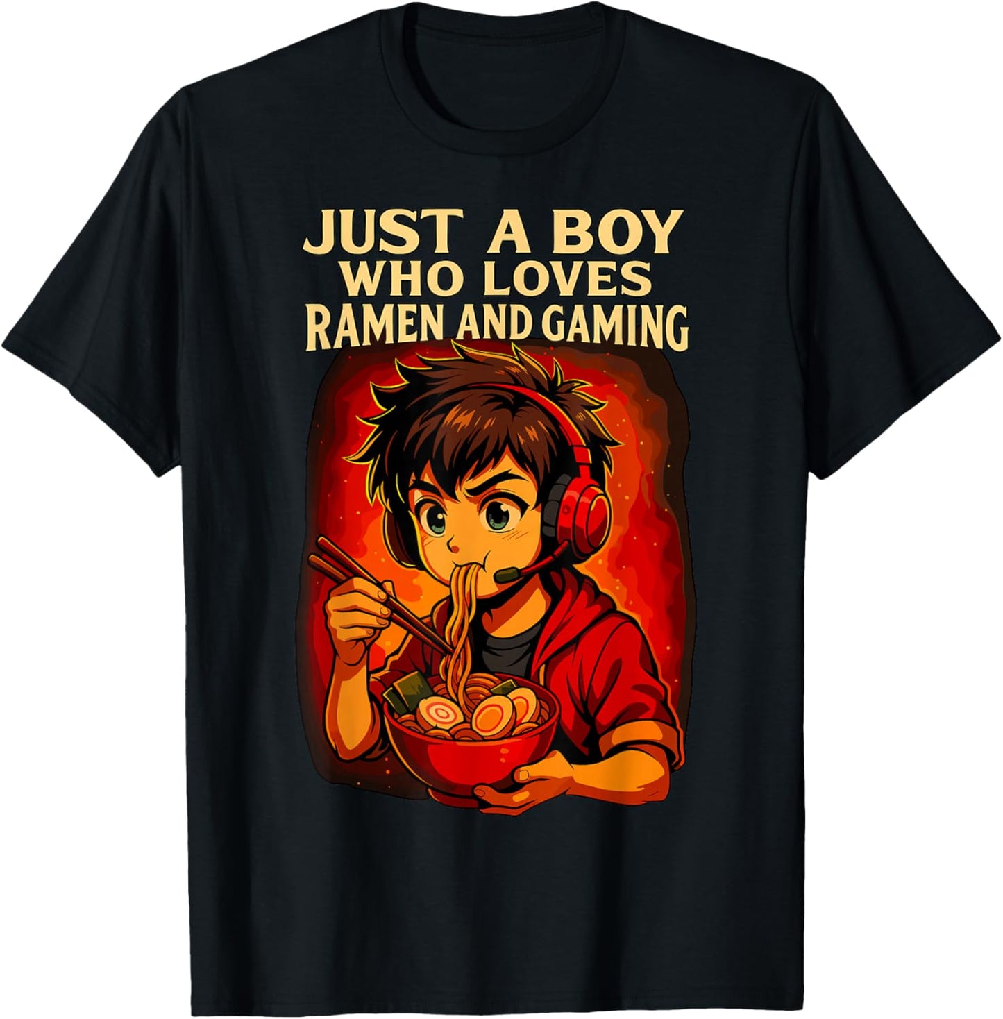 Just a Boy Who Loves Ramen and Gaming T-Shirt - T-Shirt | Black