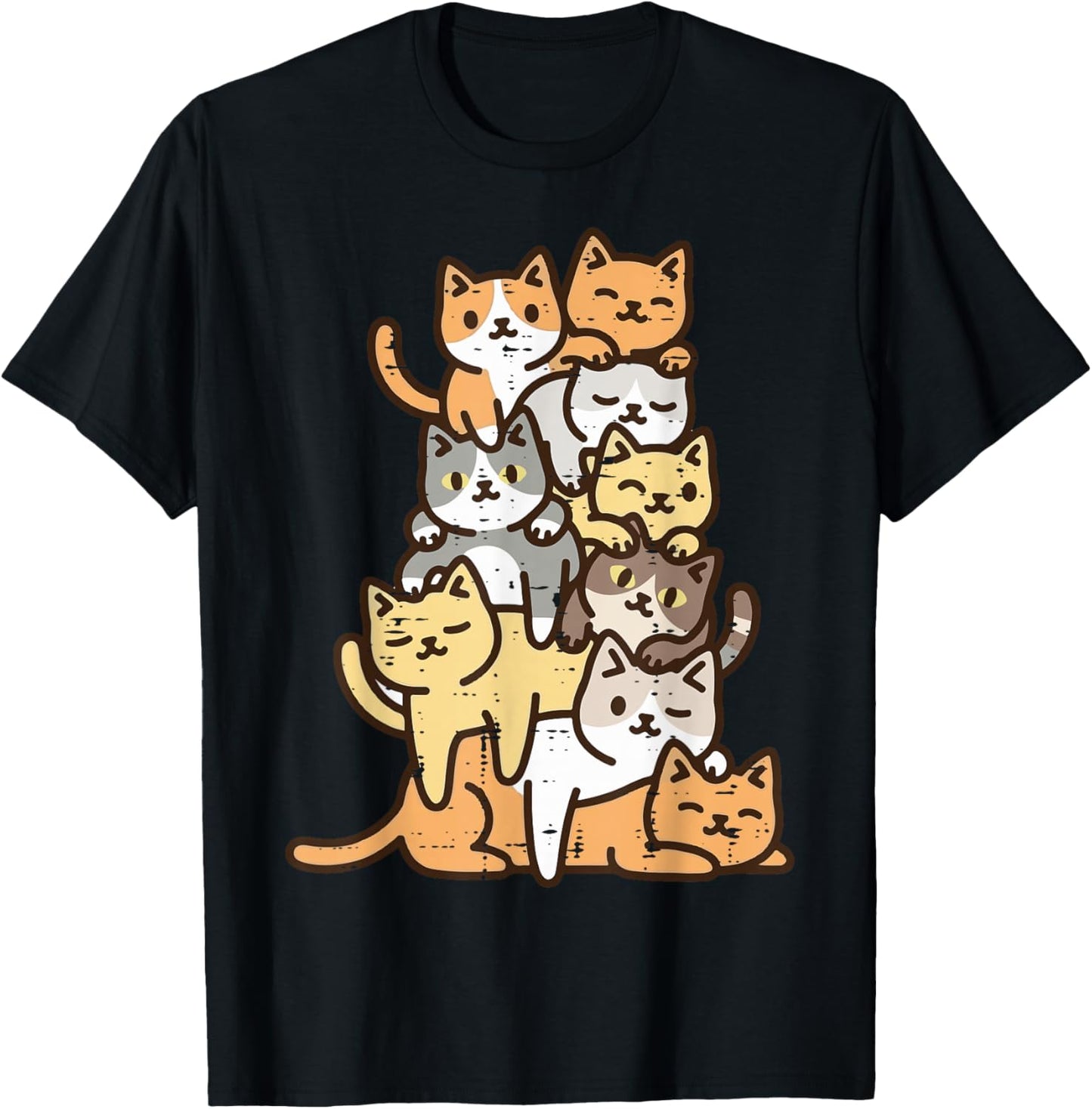 Cat Pile Kawaii Chibi Anime Kitten Kitty Women Girls Kids T-Shirt - T-Shirt | Black