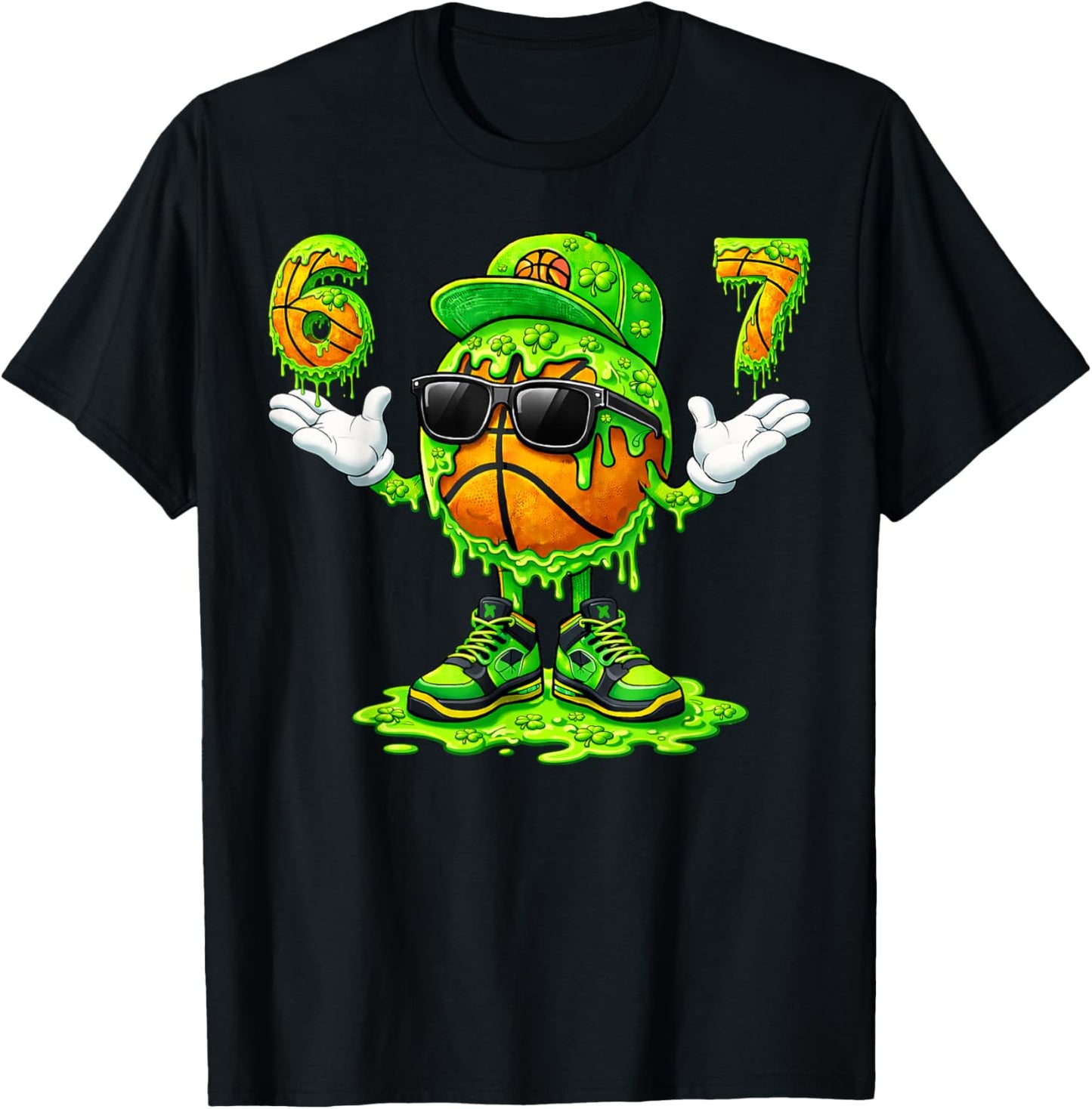 Funny Dripping Drip Basketball Shamrock St Patricks Men Boy T-Shirt - T-Shirt | Black
