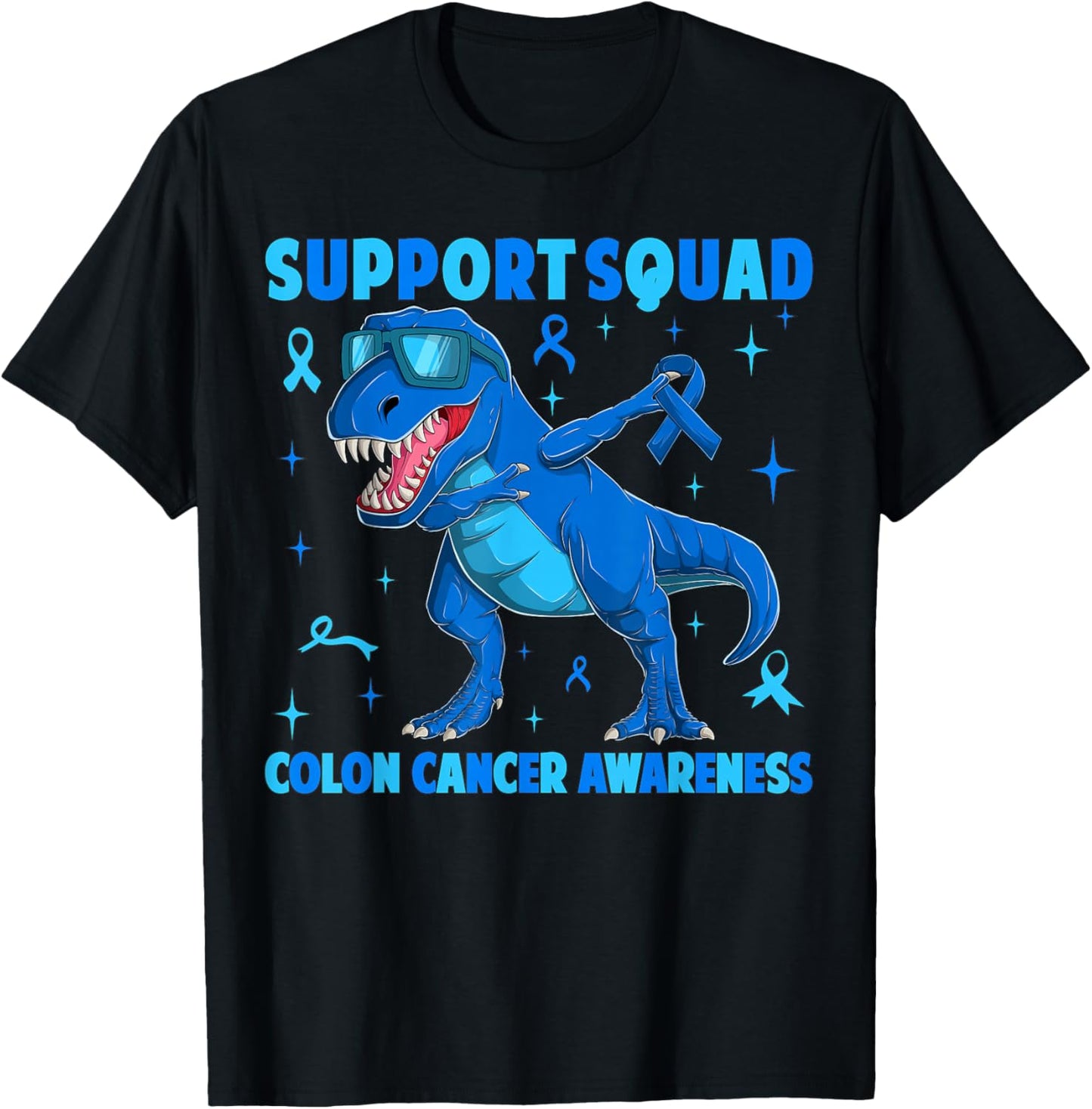 Support Squad T-rex Dinosaur Colon Cancer Awareness Gifts T-Shirt - T-Shirt | Black