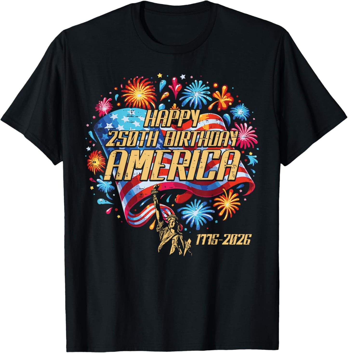 Happy 250th Birthday America 250 Anniversary Men Women Kids T-Shirt - T-Shirt | Black