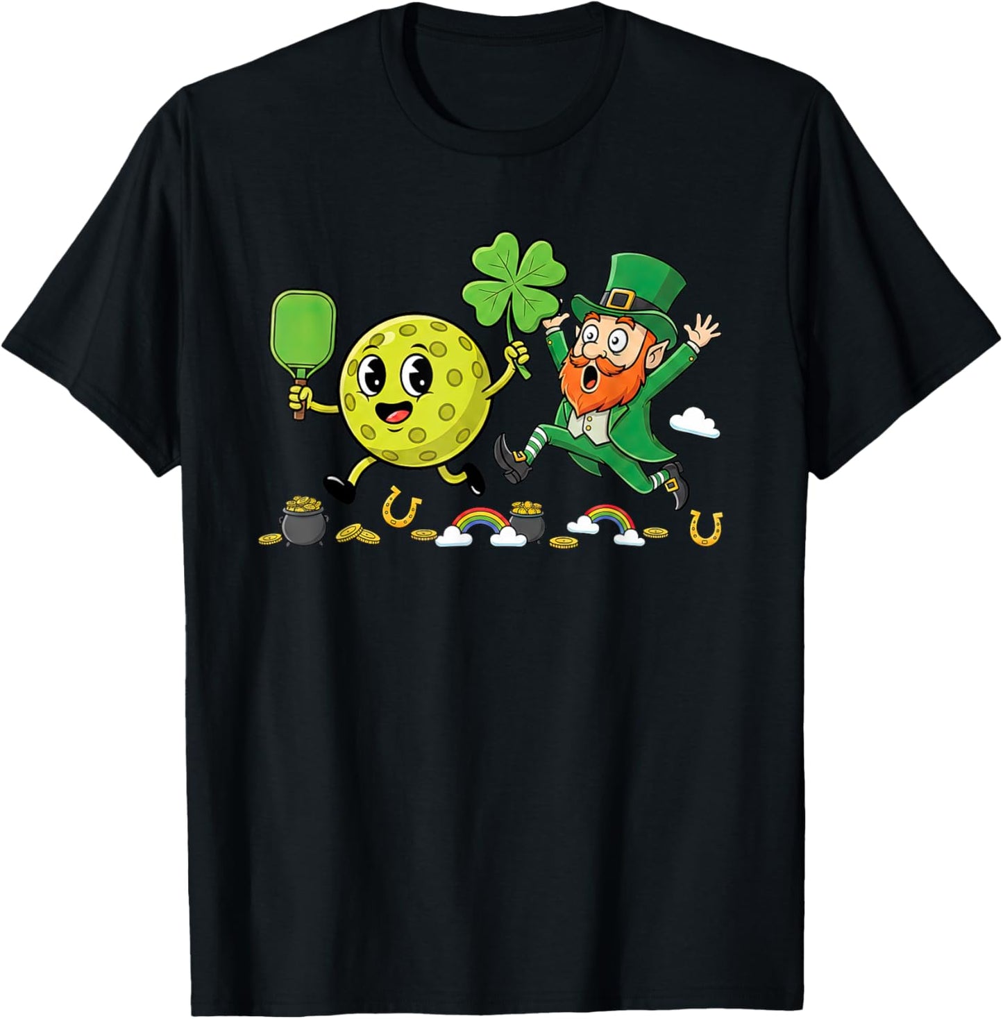 Pickleball Shamrock Clover St Patricks Day Kids T-Shirt - T-Shirt | Black