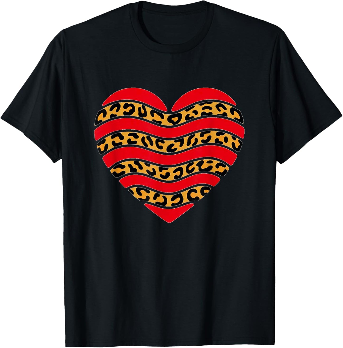 Red Leopard Stripe Heart – Bold Valentine Love Design T-Shirt - T-Shirt | Black