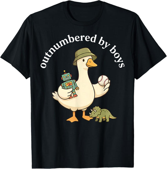 Outnumbered By Boys Funny Mom Goose Family Life T-Shirt - T-Shirt | Black