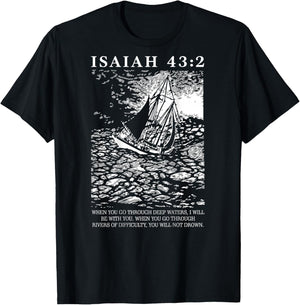 Isaiah 43 2 Christian Bible Verse (On Back) T-Shirt - T-Shirt | Black