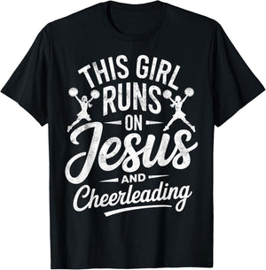 Christian Cheerleader This Girl Runs On Jesus & Cheerleading T-Shirt - T-Shirt | Black