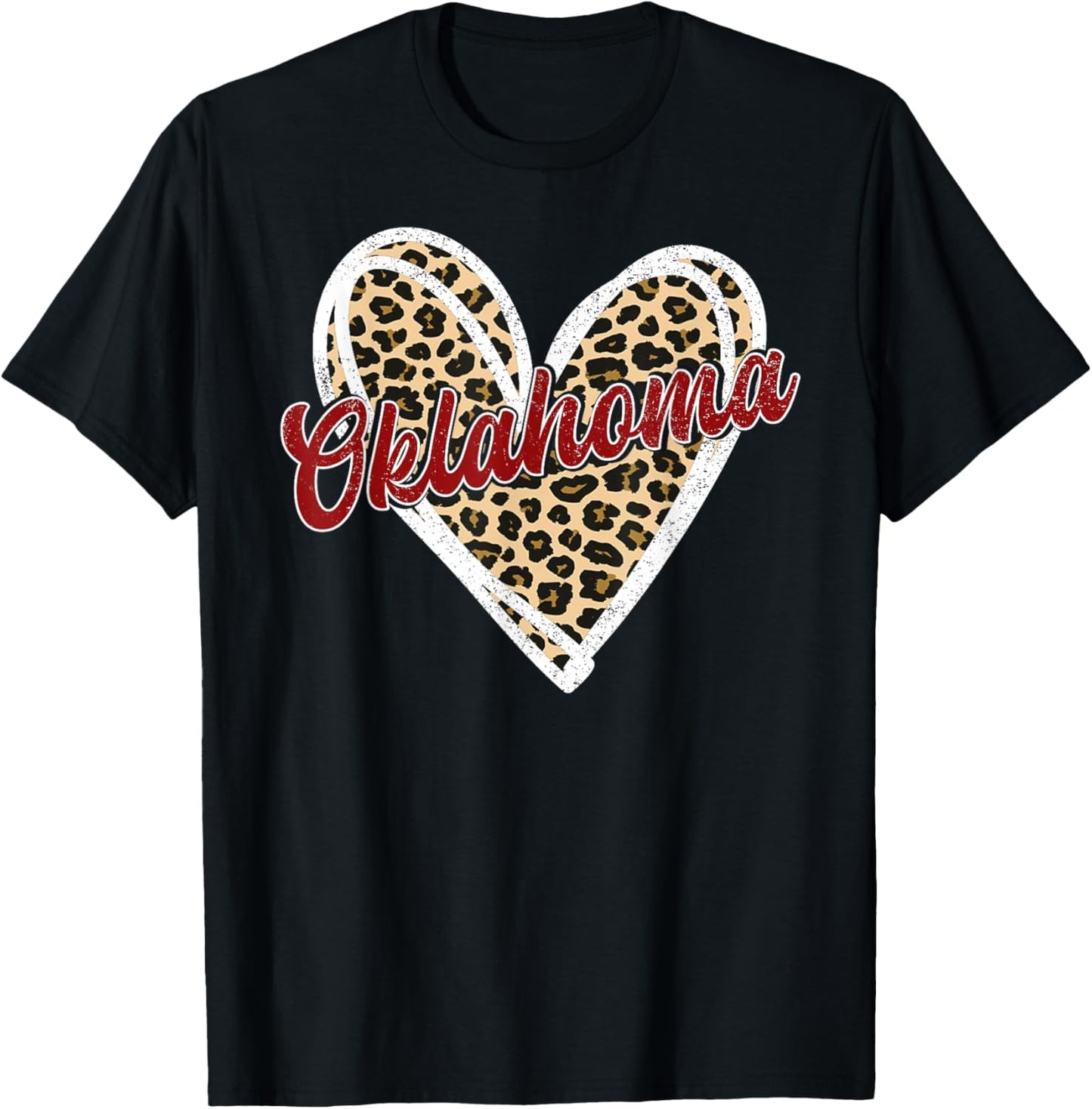 Retro Oklahoma Vintage Heart Leopard Women Kids T-Shirt - T-Shirt | Black