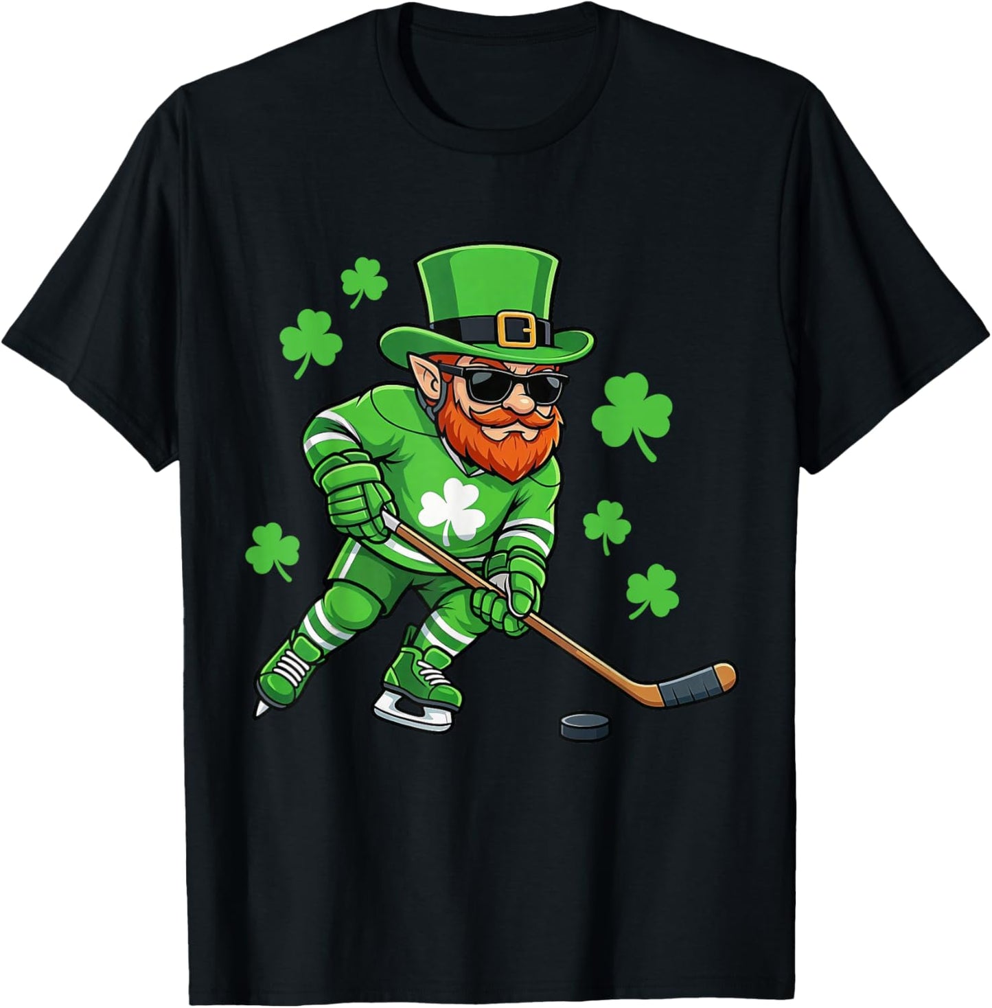 St Patricks Leprechaun Hockey Saint Paddys Shamrock Boys Men T-Shirt - T-Shirt | Black