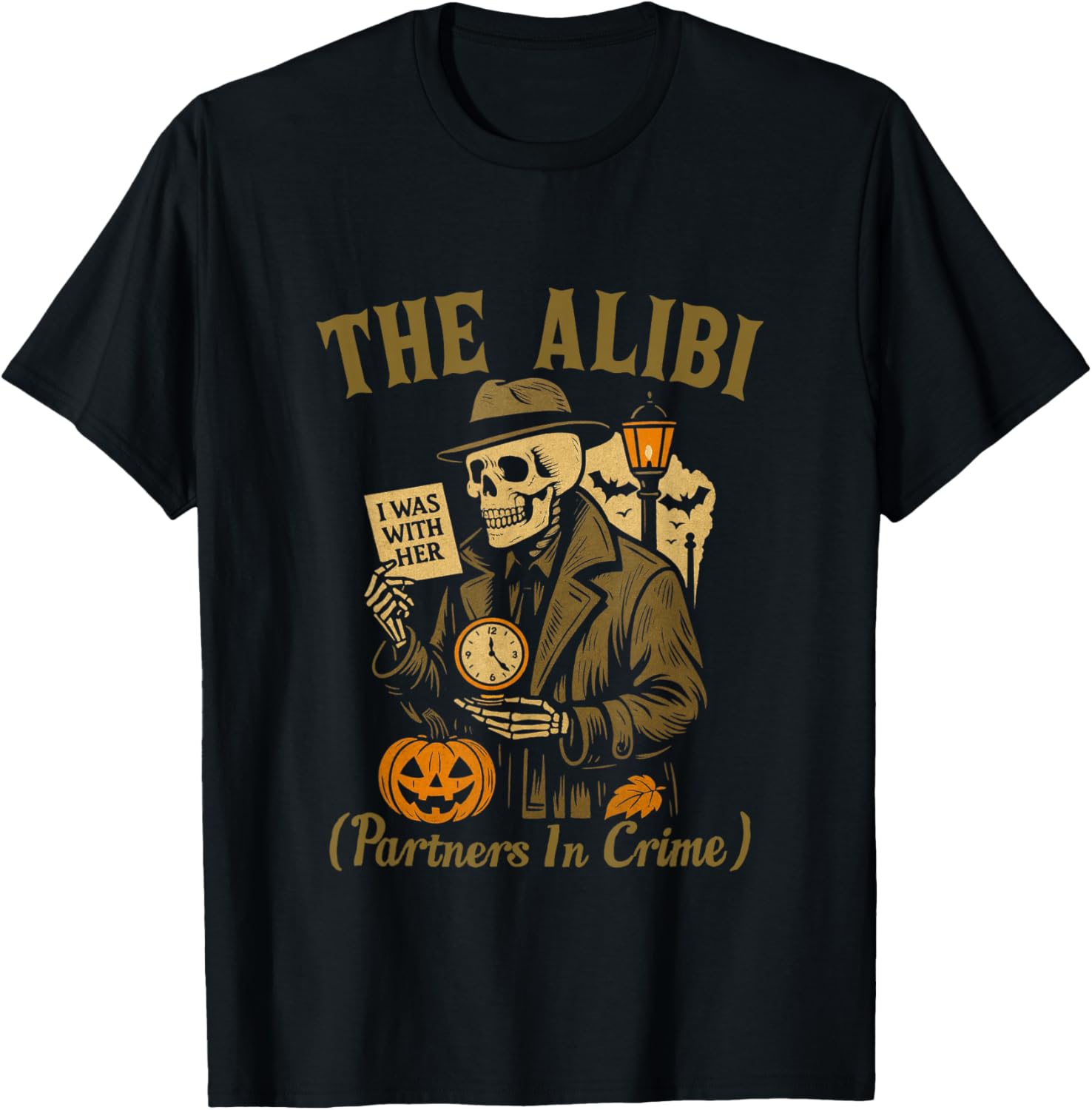 Halloween Skeleton Couple Matching Alibi Mastermind T-Shirt - T-Shirt | Black