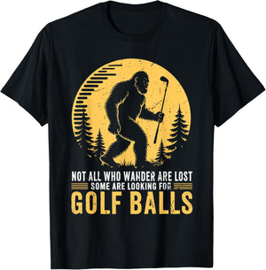 Not All Who Wander are Lost Funny Bigfoot Golfing Golf Balls T-Shirt - T-Shirt | Black