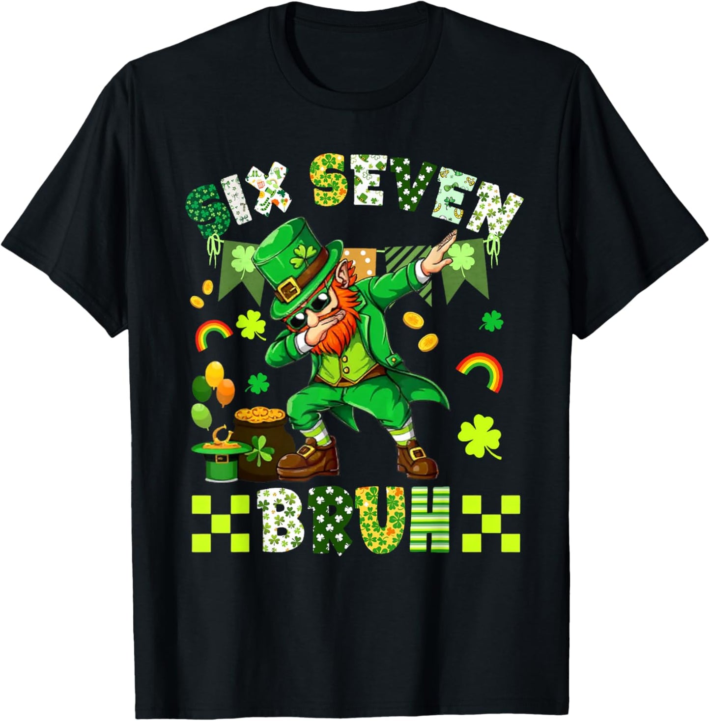 67 Meme 6 7 St Patricks Dabbing Six Seven Bruh 67 Leprechaun T-Shirt - T-Shirt | Black