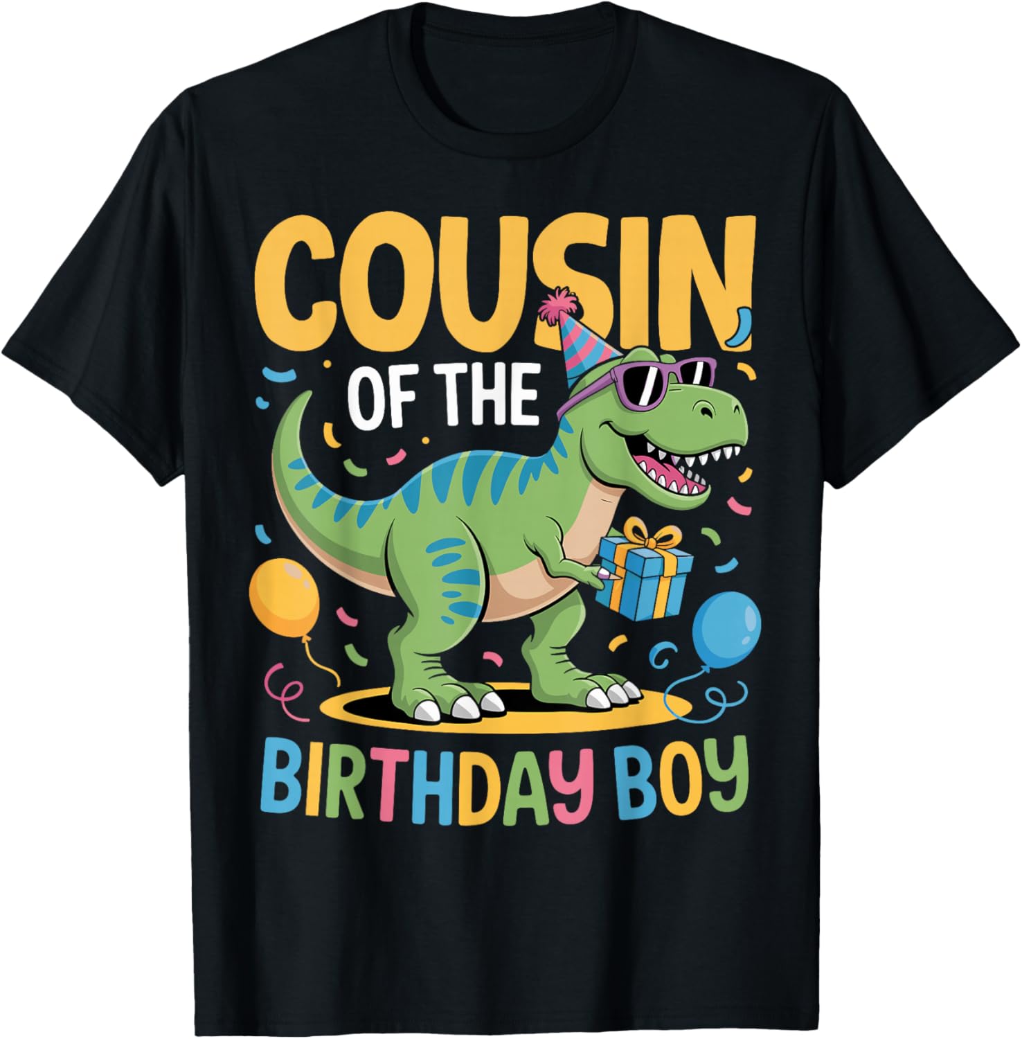 Cousin of The Birthday Party Outfit Dinosaur Squad Cousin T-Shirt - T-Shirt | Black