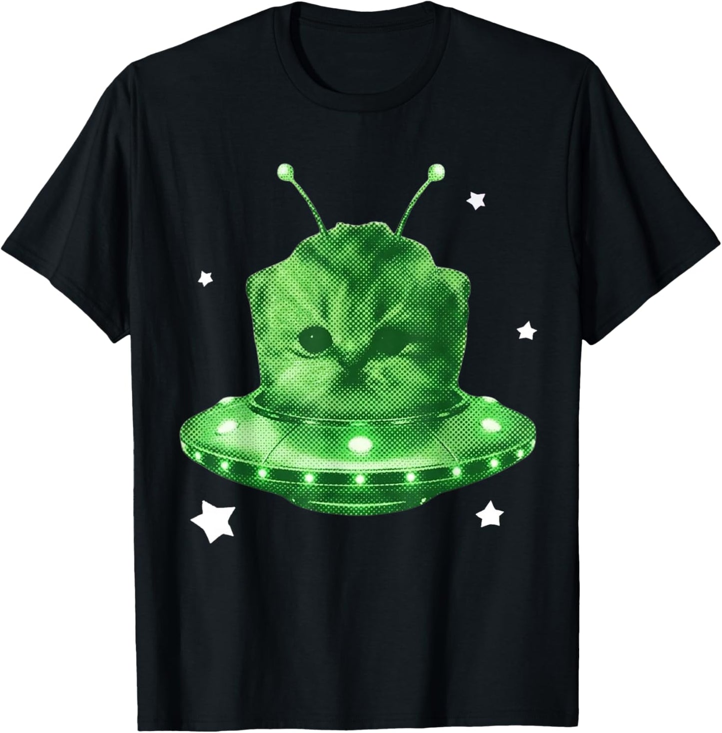Alien Cat Meme Retro Silly Cat Y2K Vintage Space Kitty Funny T-Shirt - T-Shirt | Black