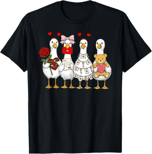 Pink Coquette Funny Silly Goose Valentines Cute XOXO Be Mine T-Shirt - T-Shirt | Black