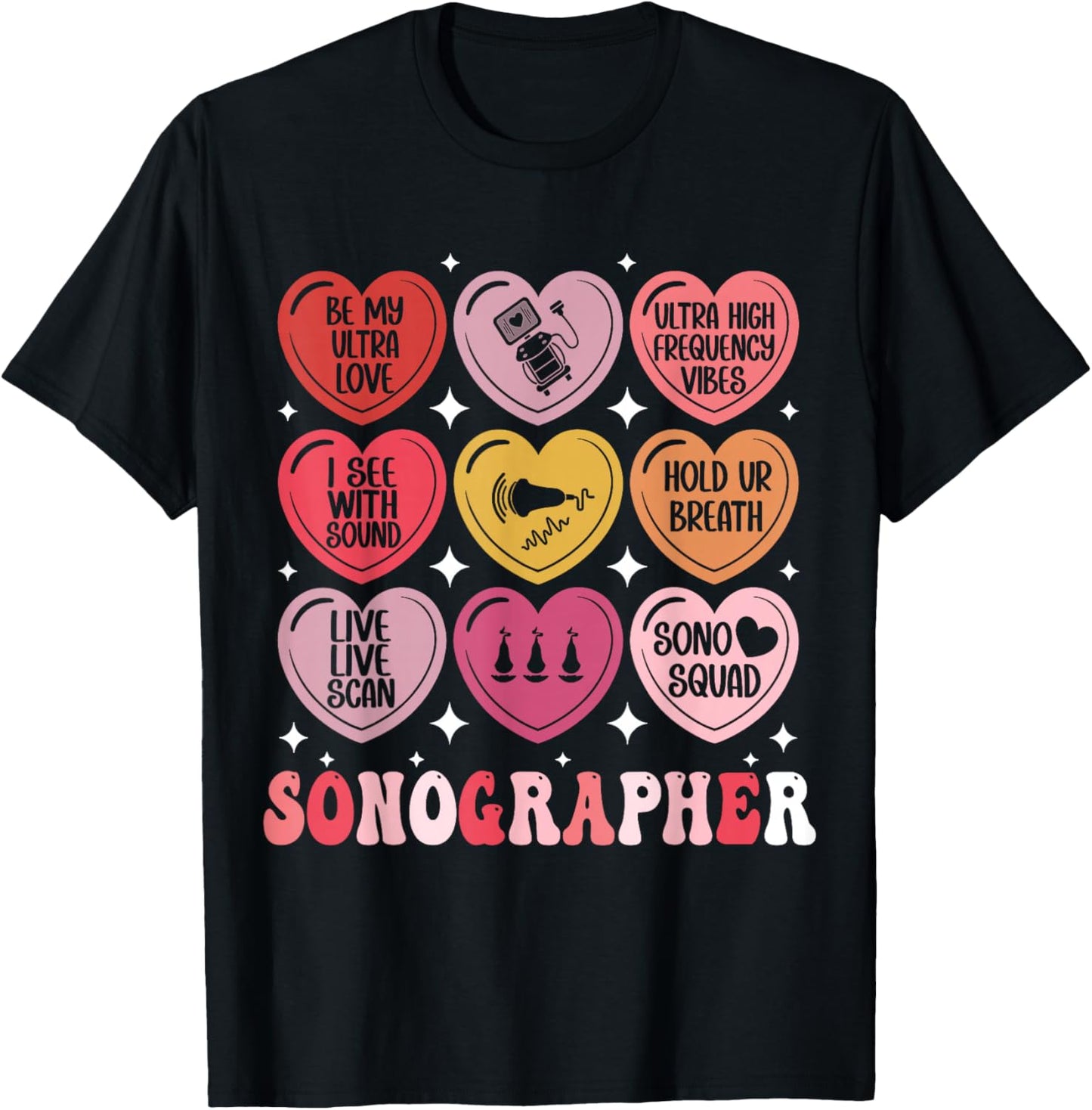 Sonographer Valentine's Day Ultrasound Tech Heart Sonography T-Shirt - T-Shirt | Black