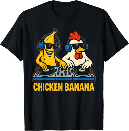 Funny Chicken Banana Men Women Kids Design T-Shirt - T-Shirt | Black