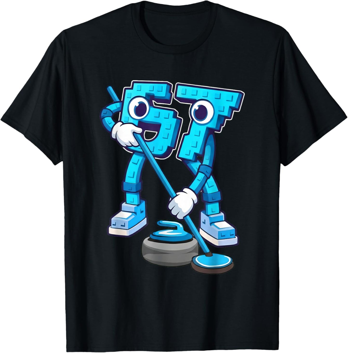 Curling Six Seven Meme Funny 6 7 Sports Game Cartoon T-Shirt - T-Shirt | Black